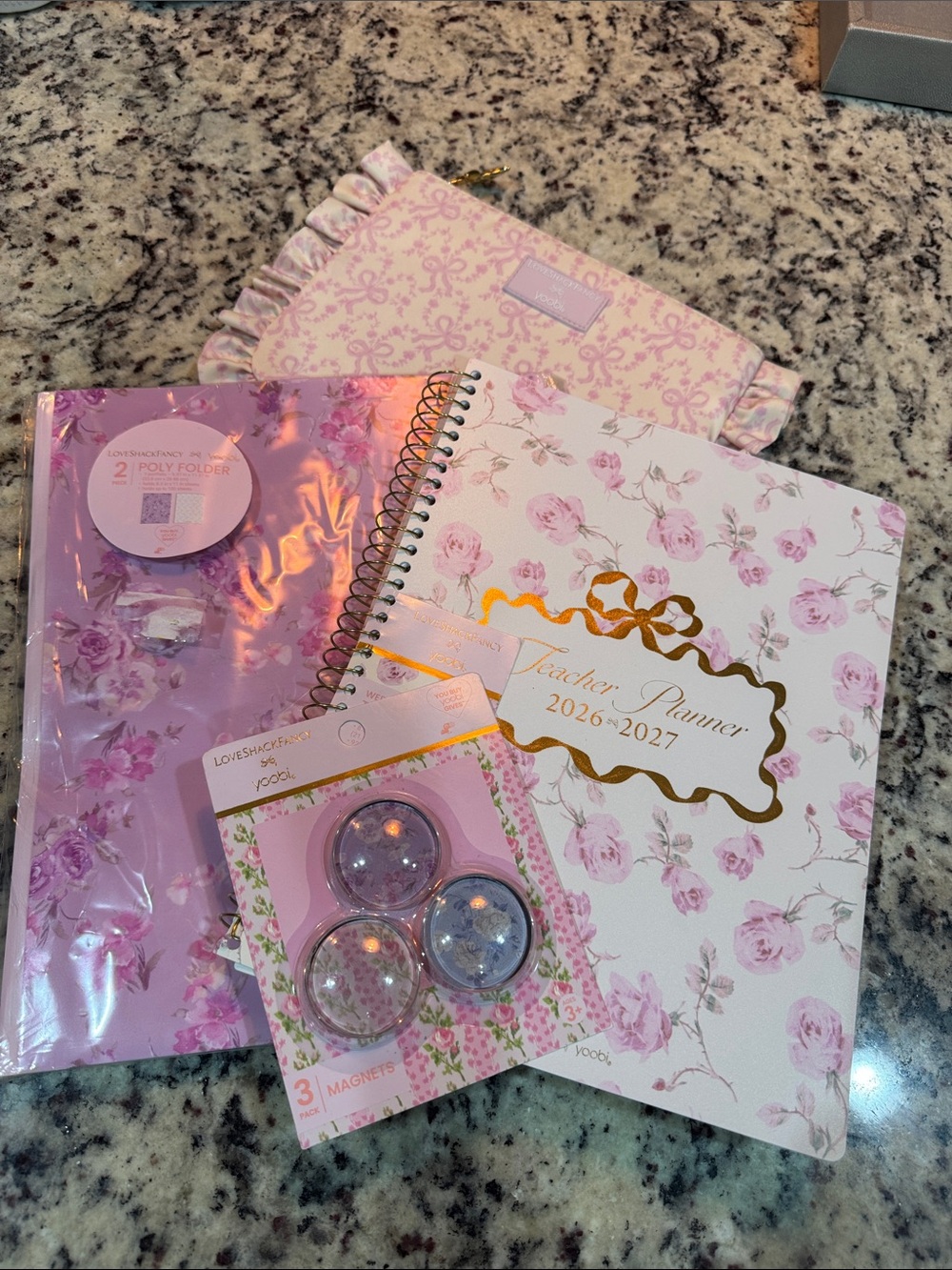 LoveShackFancy x Target Yoobi Teacher Planner, Pouch, Folders, Bow Pouch Set